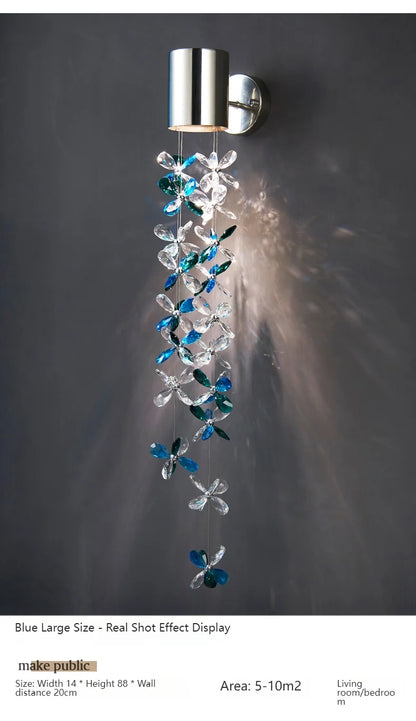 Beautiful close-up of the Exquisite Modern Crystal Wall Lamp highlighting the intricate crystal details and LED lighting.