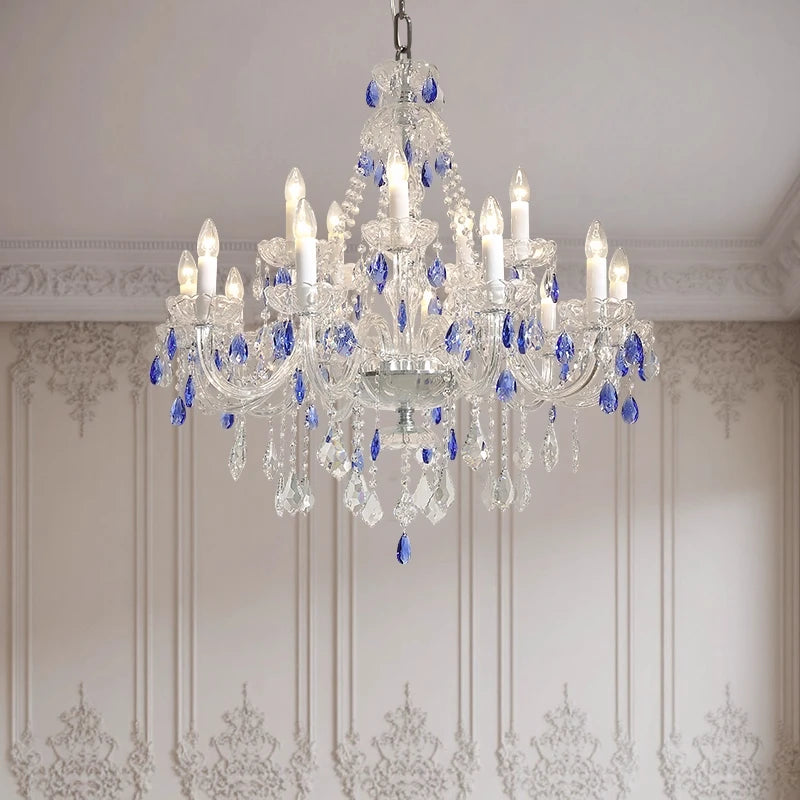 Luxurious & Romantic French Blue Crystal Pendant Chandelier