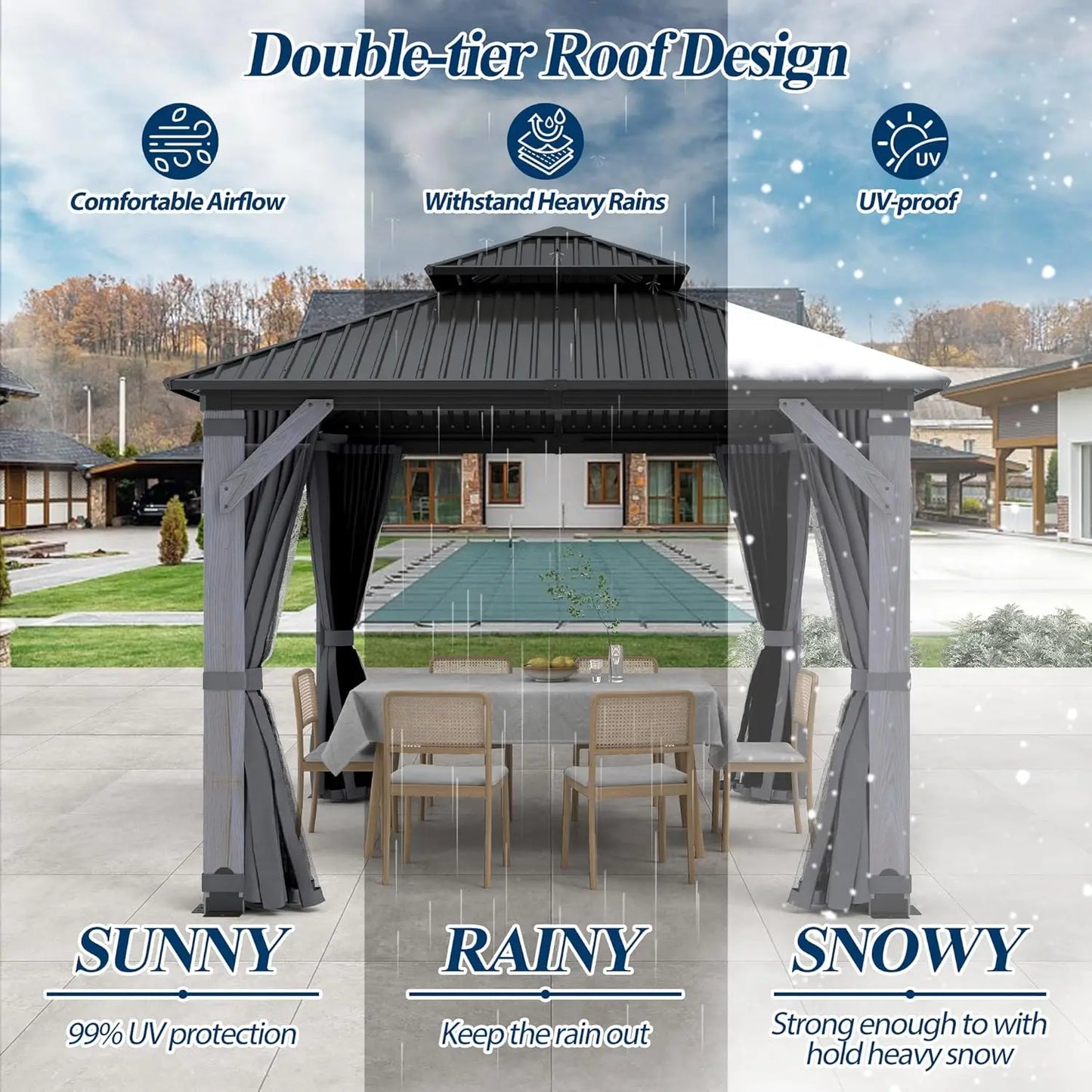 10 x 10 Gray Outdoor Wood Post Gazebo