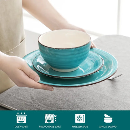 16-Piece Vintage Turquoise Ceramic Dinnerware Set