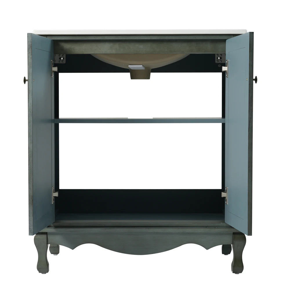 American Retro Style 30" Bathroom Vanity w/Separate Ceramic Sink