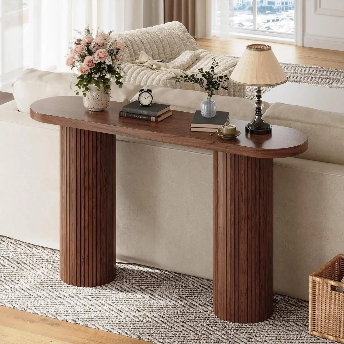 55" Fluted Entryway Table~Wood Console Table