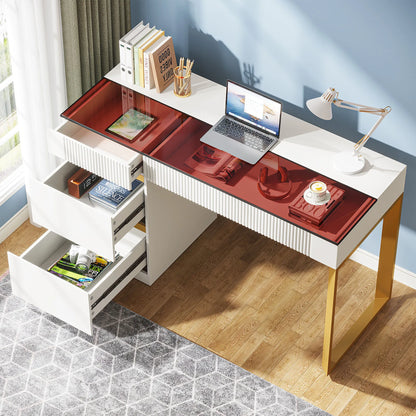 Modern & Versatile Computer Writing Desk w/4 Storage Drawers