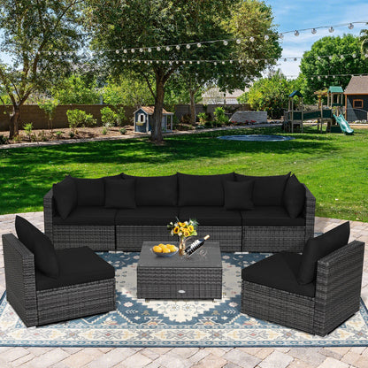 Modern 7-Piece PE Rattan Sectional Sofa Set