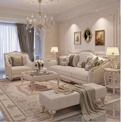 Stylish arrangement of the Elegant French Style Solid Wood Living Room Furniture in a welcoming living area.