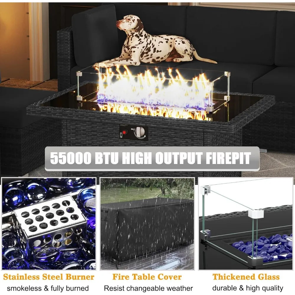 Modern 15-piece Black Outdoor Patio Furniture Set w/Fire Pit Table