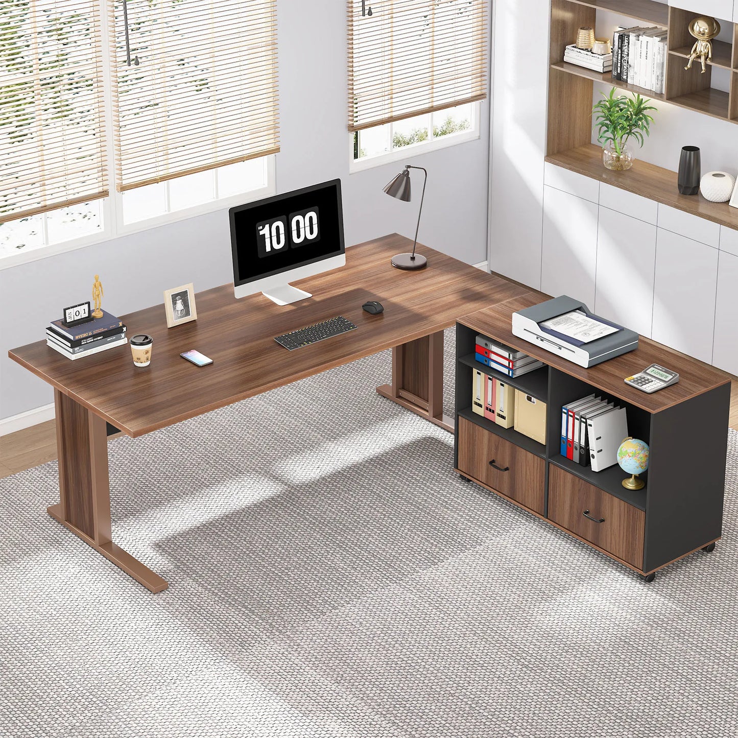 63" Large L-Shaped Executive Office/Computer Desk