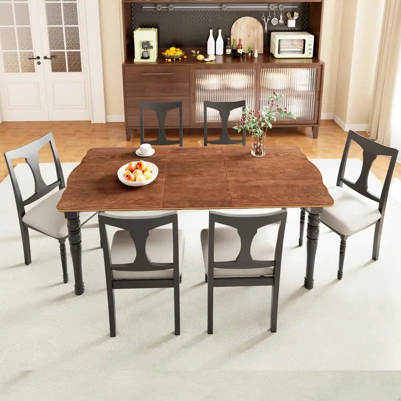 Country Farmhouse Style 7-Piece Dining Set w/6 Chairs
