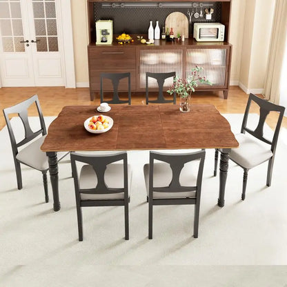 Country Farmhouse Style 7-Piece Dining Set w/6 Chairs
