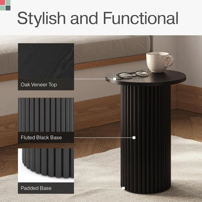 Small Round Fluted Black Accent Side Table