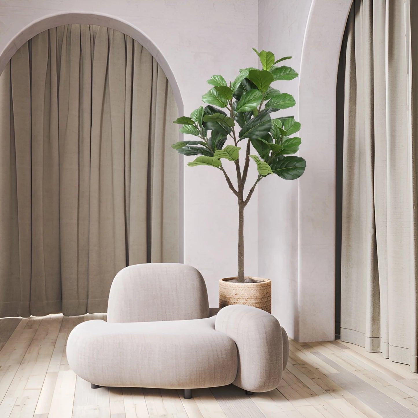 63" Decorative Artificial Fig Tree w/True Vein Leaves & a Realsitic Trunk