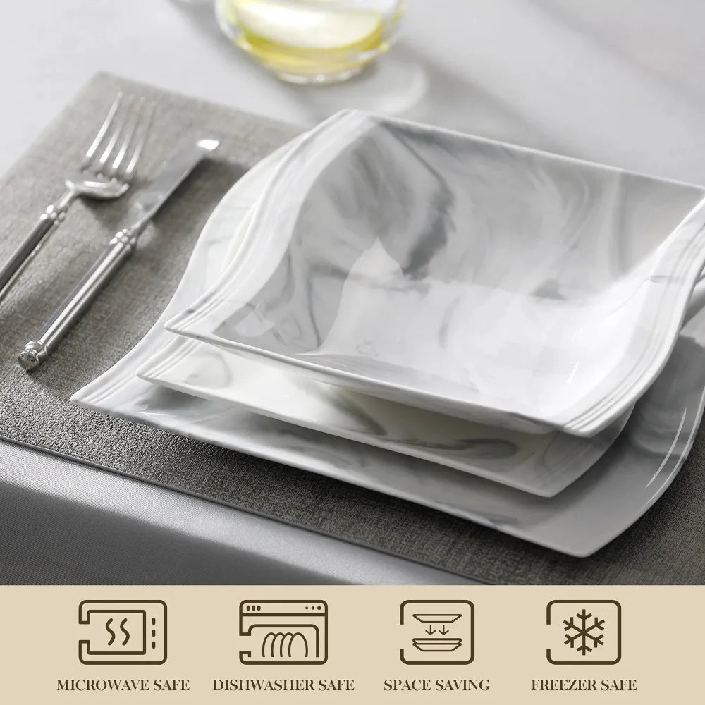 30-Piece Marble Porcelain Dinnerware Set for 6