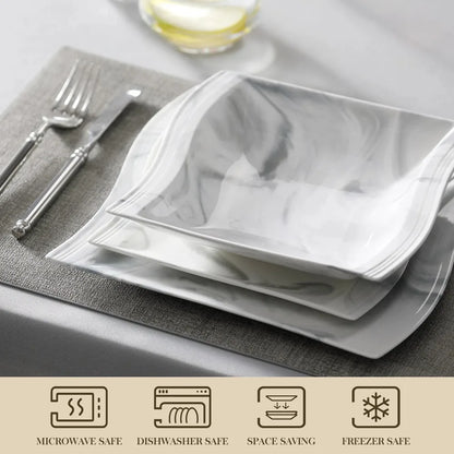 30-Piece Marble Porcelain Dinnerware Set for 6