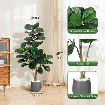 Minimalist living room featuring the 7FT Realistic Faux Fiddle Leaf Fig Tree in the corner, enhancing the natural ambiance of the space.