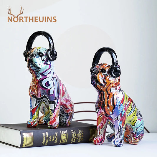 Resin Graffiti Art Figurine-Earphone Dog