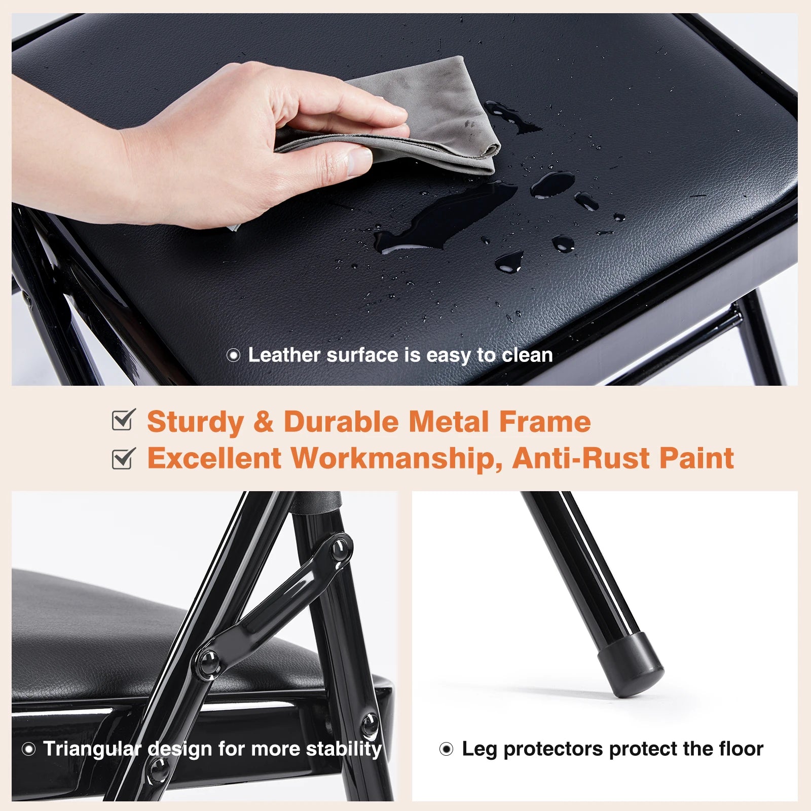 Close-up view of the padded seating of Heavy Duty PU Leather Padded Folding Chairs, perfect for event seating.