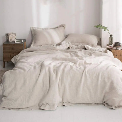 King & Queen Size 100% Linen Duvet Cover Bedding Set w/2 Pillow Shams