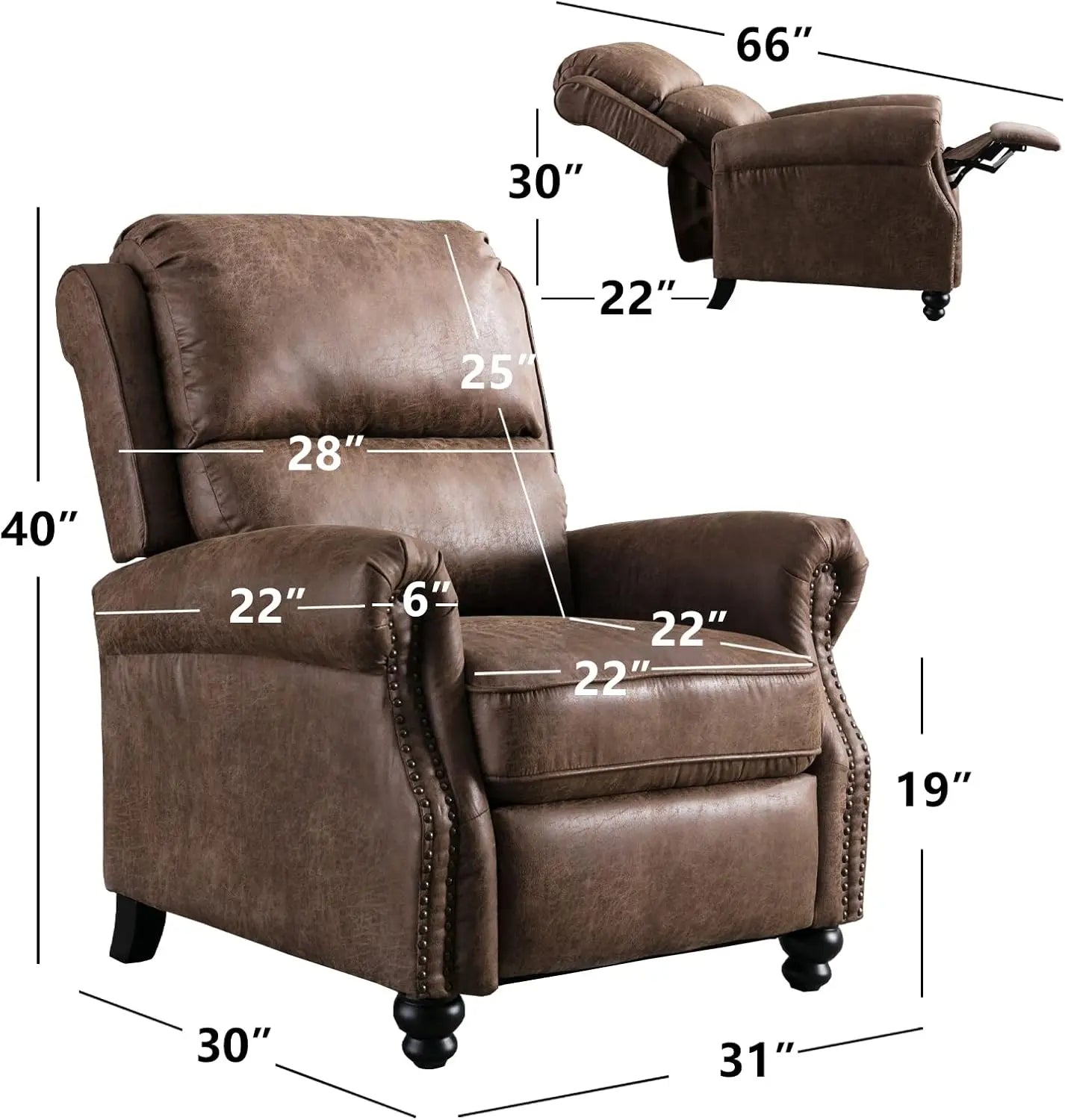 Pushback Recliner Faux Leather Chocolate Armchair