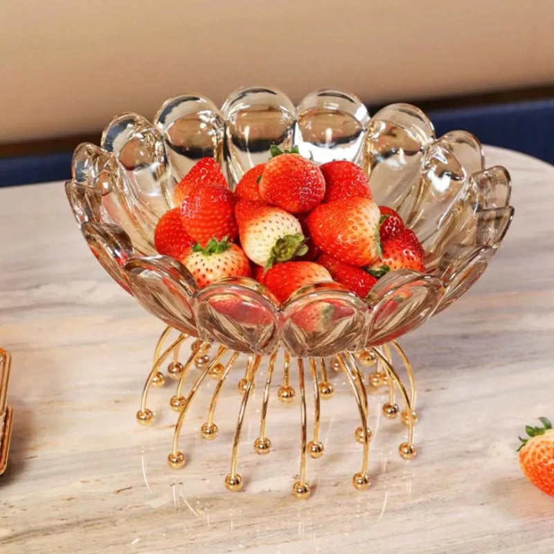 Stylish Amber Glass Flower Bowl with Beaded Metal Base - Large amber glass bowl featuring a beautiful warm hue, perfect for any décor.