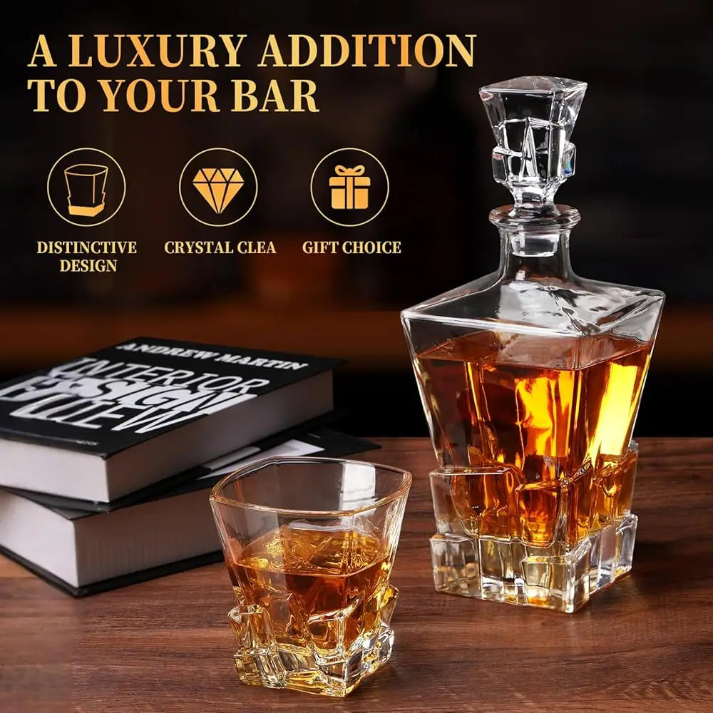 Crystal Whiskey/Bourbon Decanter Set w/4 Glasses