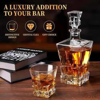 Crystal Whiskey/Bourbon Decanter Set w/4 Glasses