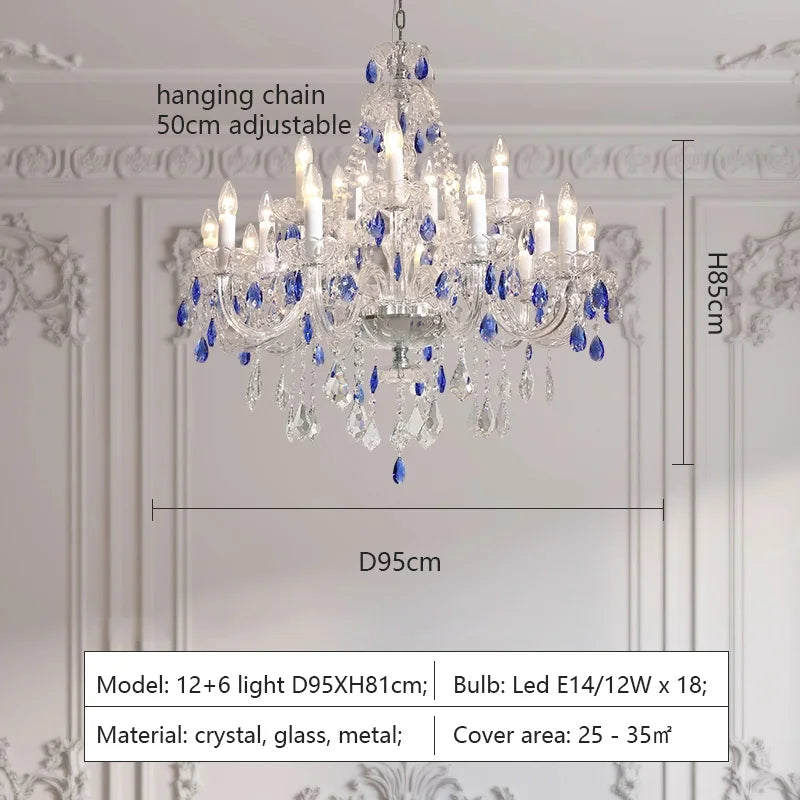 Luxurious & Romantic French Blue Crystal Pendant Chandelier