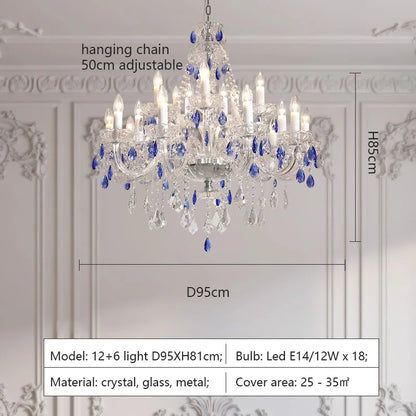 Luxurious & Romantic French Blue Crystal Pendant Chandelier