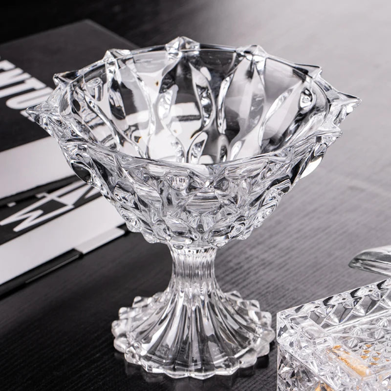 Close-up of Elegant Crystal Candy Jar with Lid - highlighting the luxurious design of this elegant crystal candy jar.