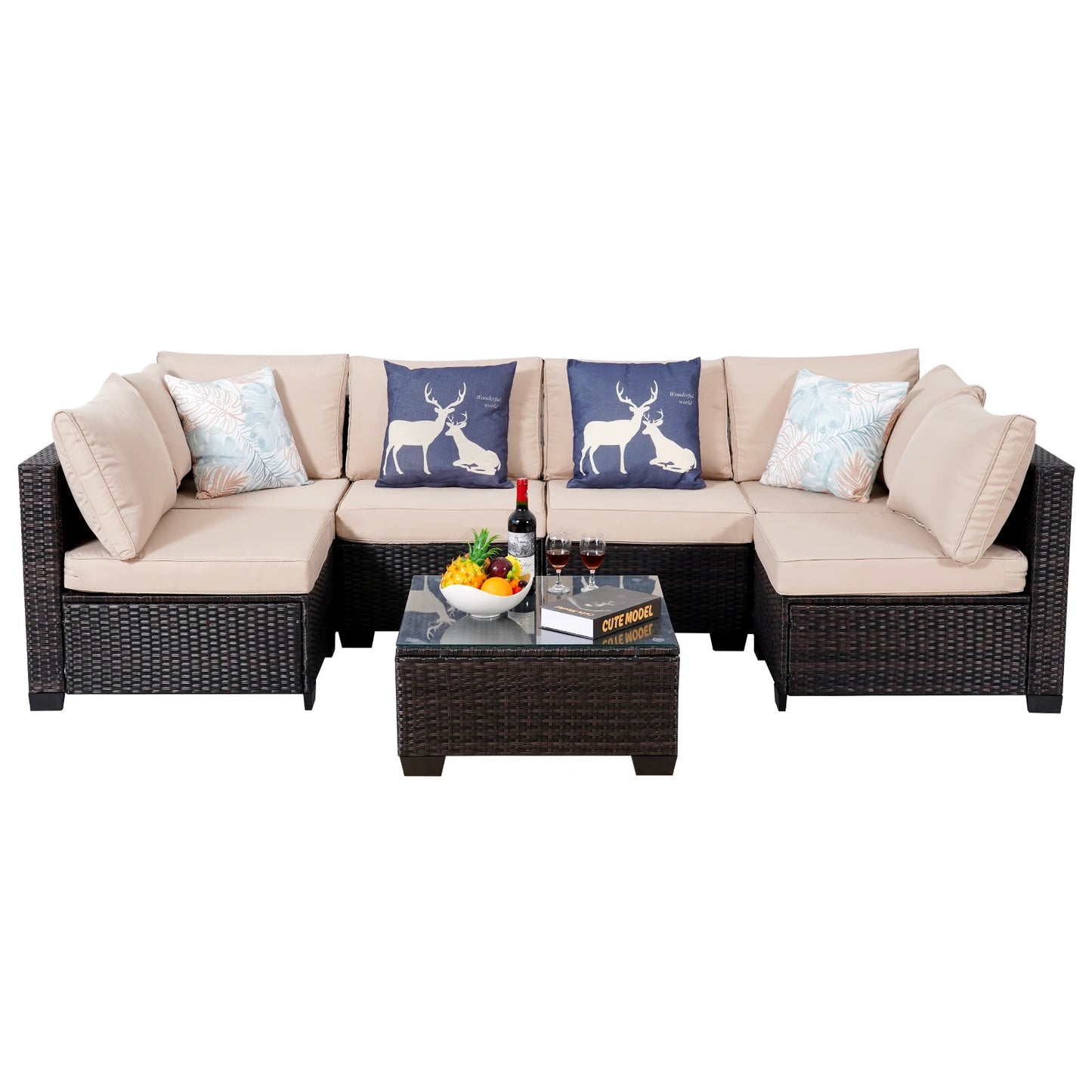 7-Piece Rattan Wicker Sectional Sofa Set