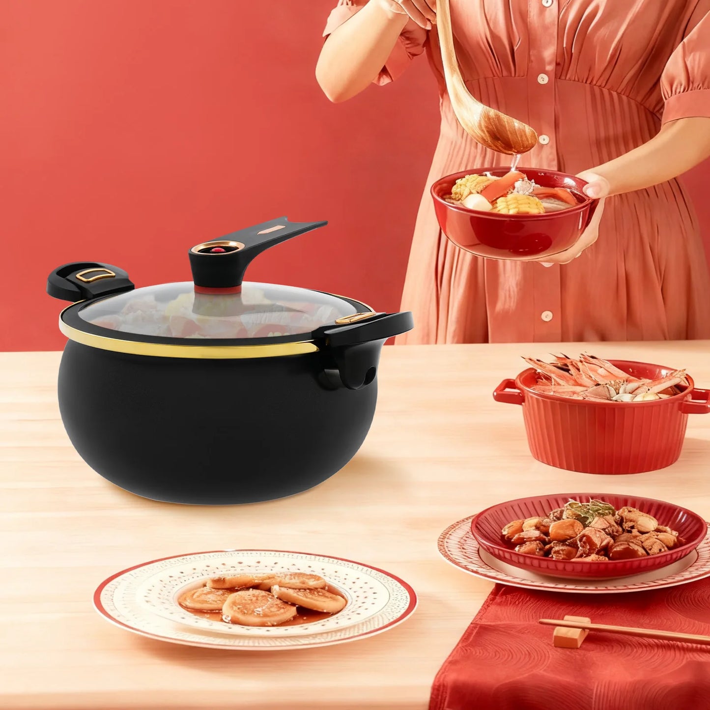 Non-Stick 8L Round Micro Pressure Cooker 