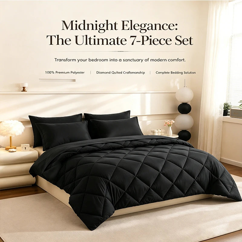FISHDRU 5pcs/7pcs Diamond Quilted Bedding Comforter Set - Complete Bed in a Bag with Pillowcases and Shams, diamond quilted comforter with sheets
