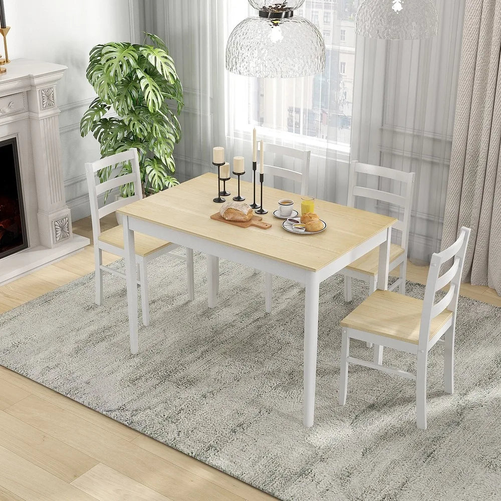 5-Piece Solid Wood Kitchen Table Set for 4