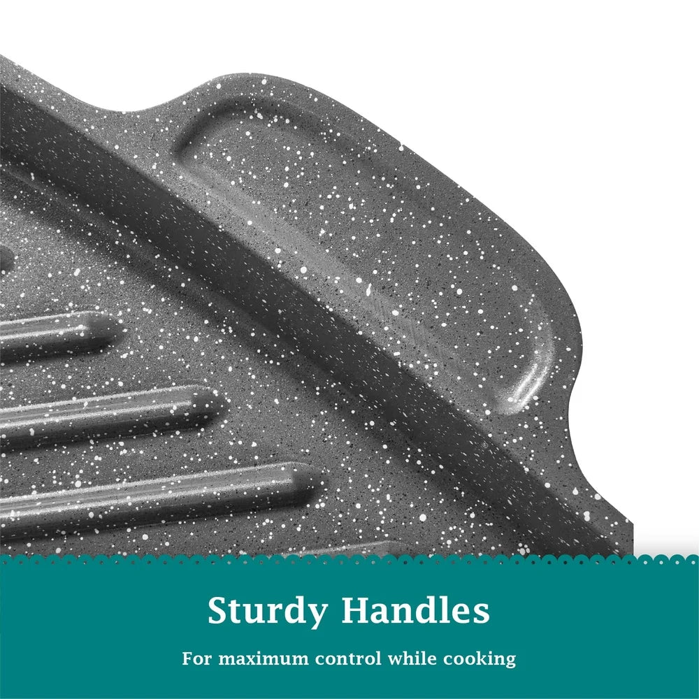 Versatile Cast Aluminum Nonistick Steak Pan12 Inch Square Non-Slip Handle Cast Aluminum Steak Pan Non-Stick Coating Rapid Heat Distribution Oven Safe Dishwasher Safe Easy