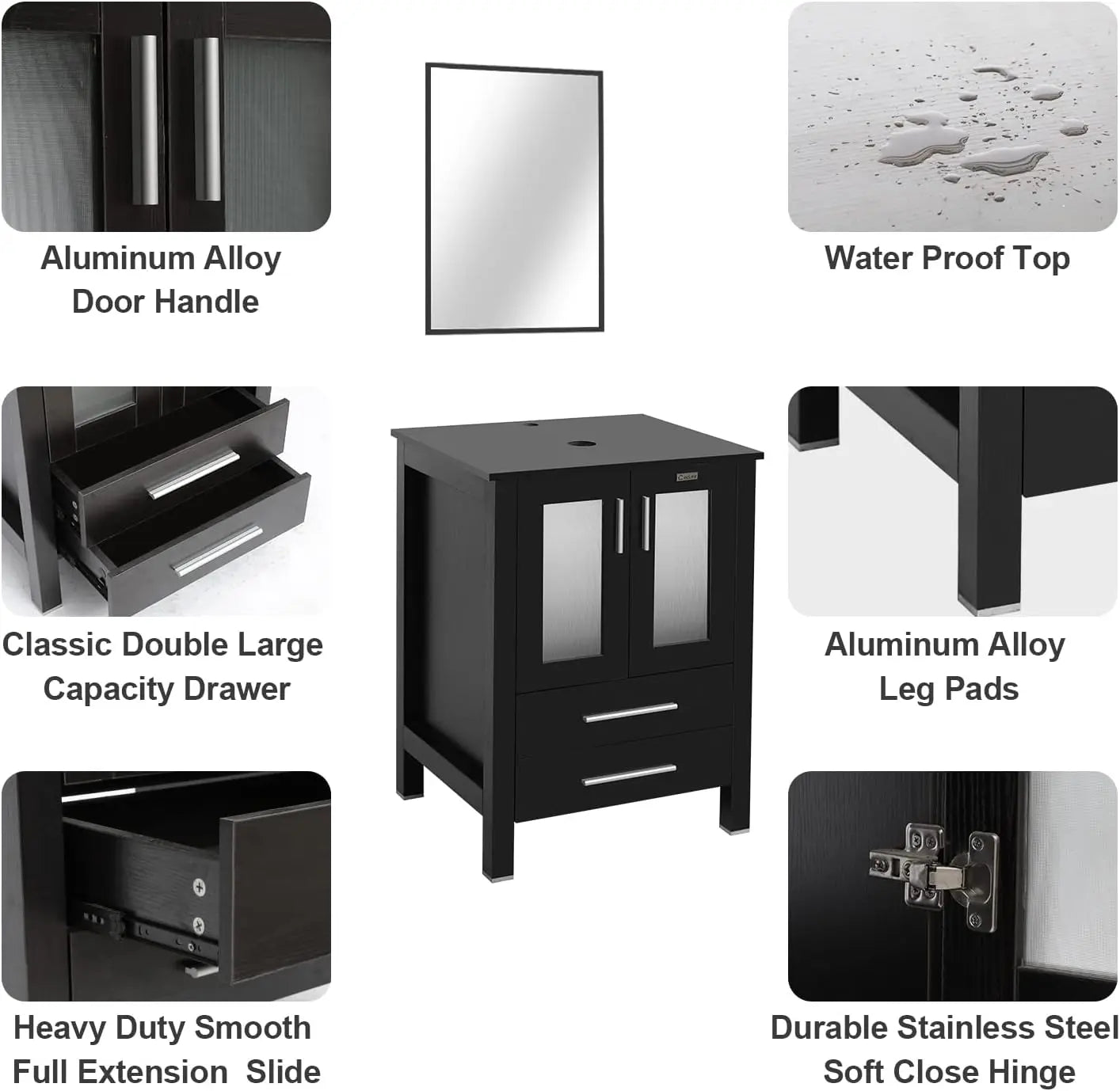 24" Modern Black Stand Cabinet w/out Sink