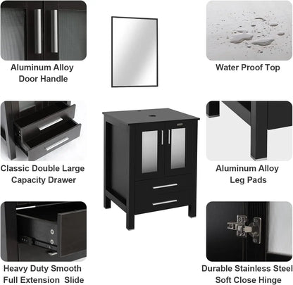 24" Modern Black Stand Cabinet w/out Sink