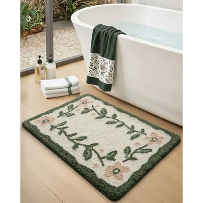 Beautiful 32x20 Microfiber Floral Bath Mat displayed on a clean floor, ready to add a floral touch to your bathroom.
