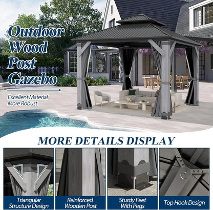 10 x 10 Gray Outdoor Wood Post Gazebo