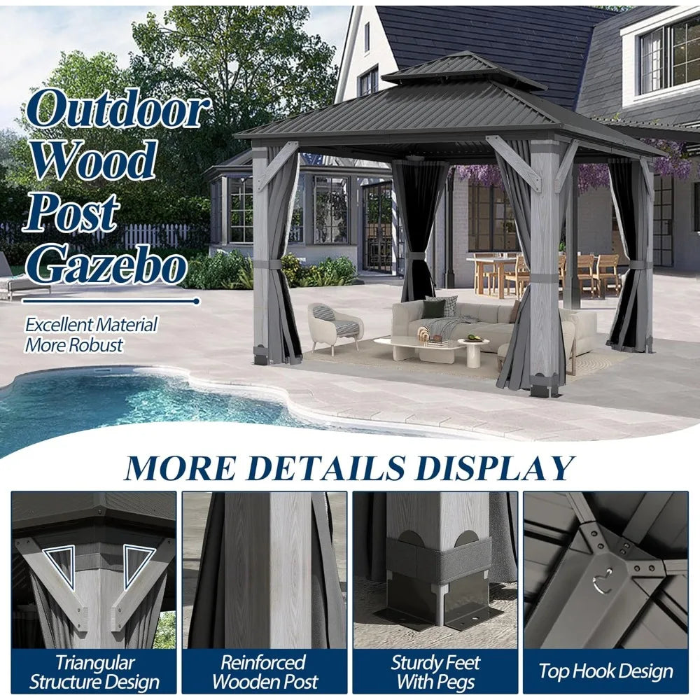 10 x 10 Gray Outdoor Wood Post Gazebo
