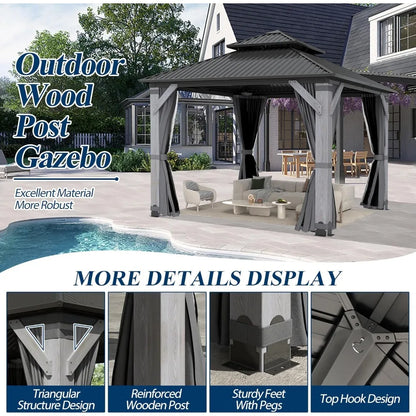 10 x 10 Gray Outdoor Wood Post Gazebo
