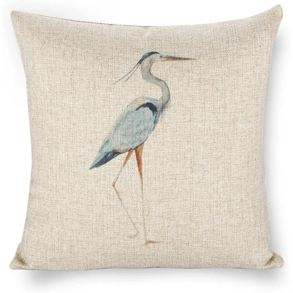 Icotoibabie Linen Throw Pillow Cover - Blue Egret Floral Coastal Decorative Cushion Case, blue egret linen throw pillow cover for coastal home decor