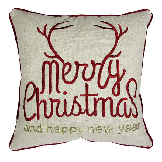 20" Holiday Throw Pillow - Merry Christmas & Happy New Year featuring elegant red and gold design, perfect for festive decor.