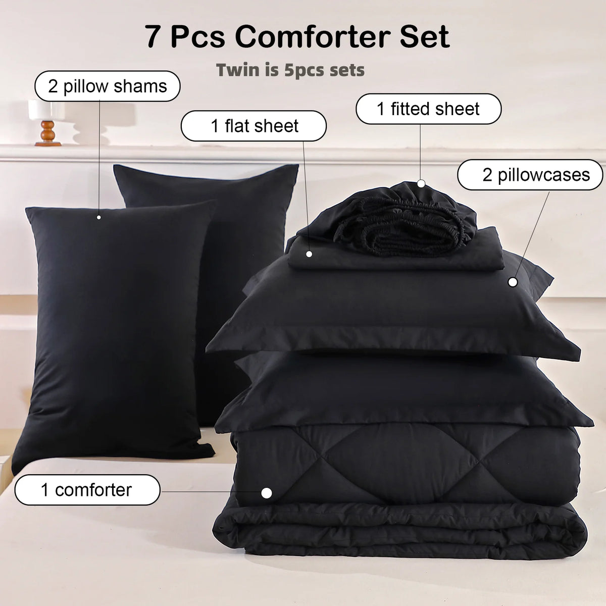 FISHDRU 5pcs/7pcs Diamond Quilted Bedding Comforter Set - Complete Bed in a Bag with Pillowcases and Shams, complete diamond quilted comforter bed-in-a-bag set