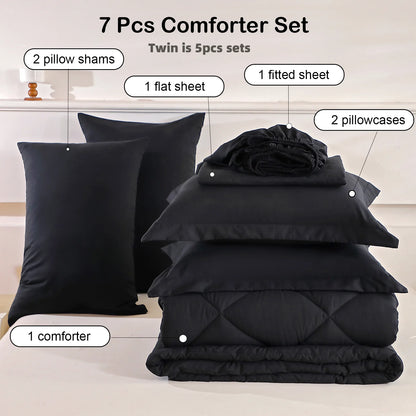 FISHDRU 5pcs/7pcs Diamond Quilted Bedding Comforter Set - Complete Bed in a Bag with Pillowcases and Shams, complete diamond quilted comforter bed-in-a-bag set