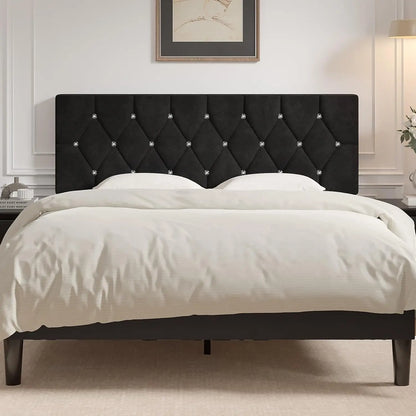 Elegant Queen/King Size Black Velvet Upholstered Headboard w/Diamond Tufting 