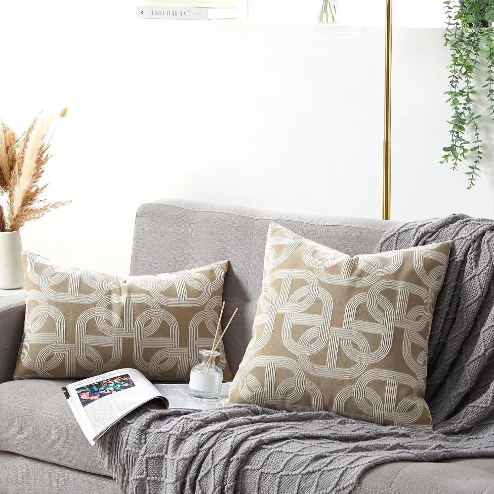 18x18 Latte Jacquard Throw Pillow Cover – Horseshoe Pattern Nordic Cushion Case, textured horseshoe jacquard pillow cover