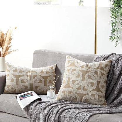 18x18 Latte Jacquard Throw Pillow Cover – Horseshoe Pattern Nordic Cushion Case, textured horseshoe jacquard pillow cover