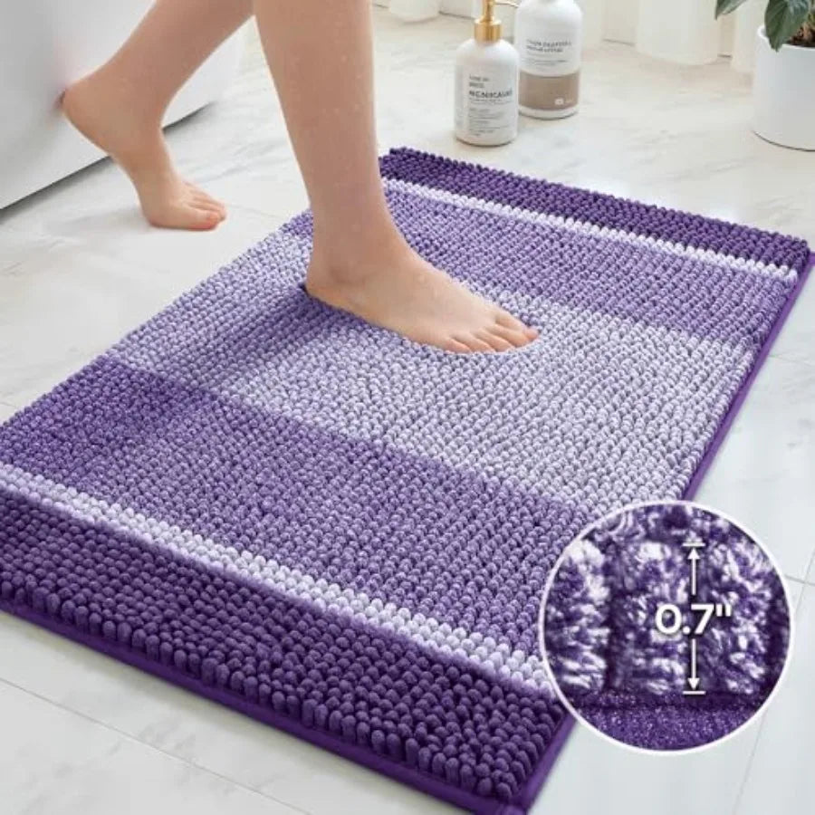 Purple Chenille Bath Mats, perfect for transforming your bathroom into a cozy and modern retreat.