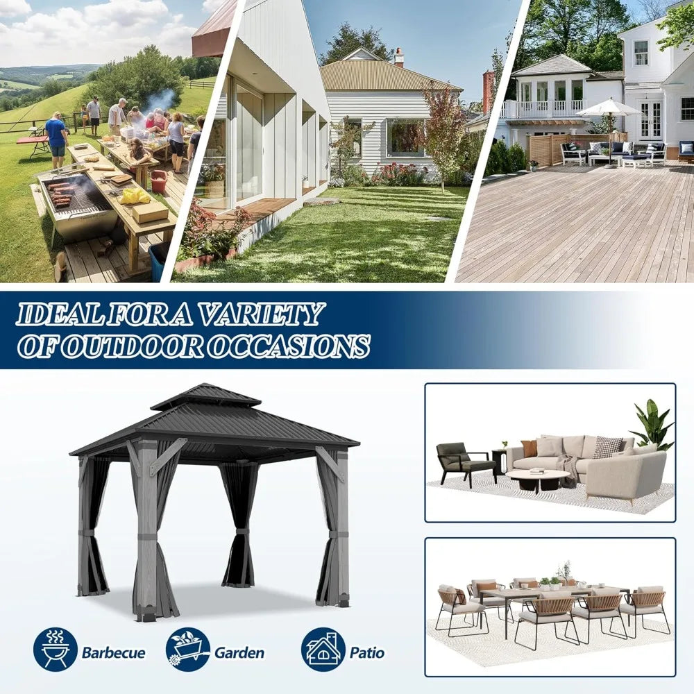 10 x 10 Gray Outdoor Wood Post Gazebo