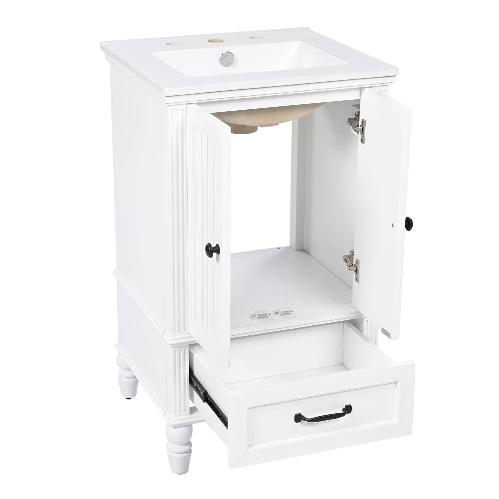 Modern & Independent 20" White Bathroom Vanity w/Semilune Ceramic Sink