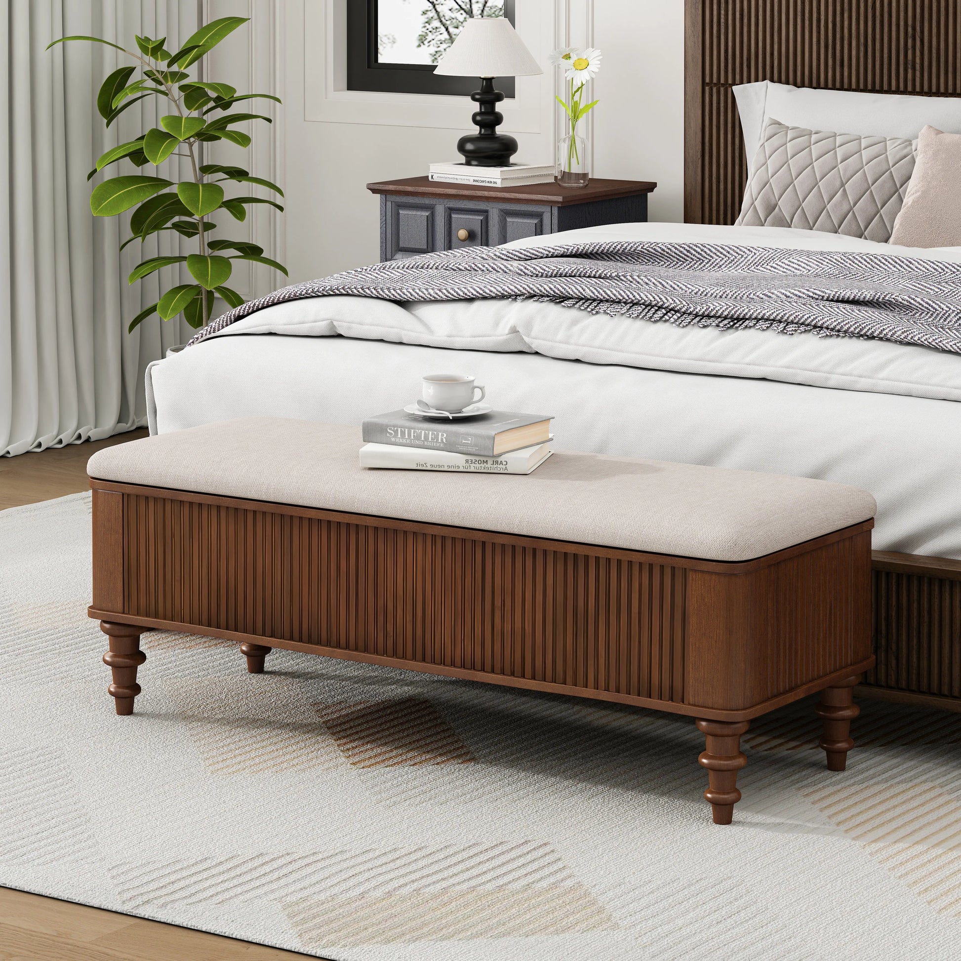 50.8” Linen Storage Ottoman Bench with Hidden Compartment – storage ottoman bench for Bedroom or Entryway.